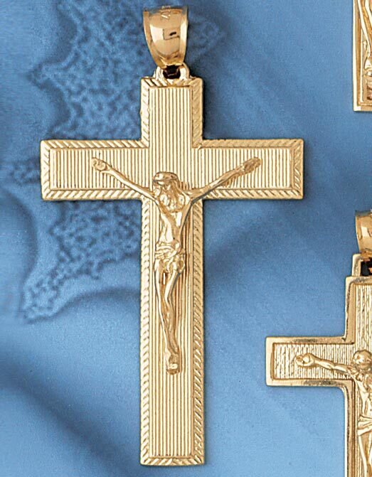 Jesus Christ on Cross Pendant Necklace Charm Bracelet in Yellow, White or Rose Gold 8446