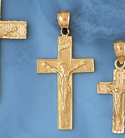 Jesus Christ on Cross Pendant Necklace Charm Bracelet in Yellow, White or Rose Gold 8449
