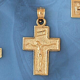 Jesus Christ on Cross Pendant Necklace Charm Bracelet in Yellow, White or Rose Gold 8451