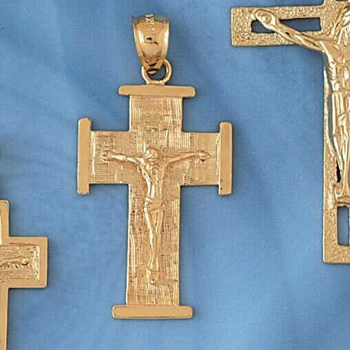 Jesus Christ on Cross Pendant Necklace Charm Bracelet in Yellow, White or Rose Gold 8453