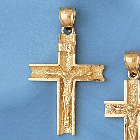 Jesus Christ on Cross Pendant Necklace Charm Bracelet in Yellow, White or Rose Gold 8455