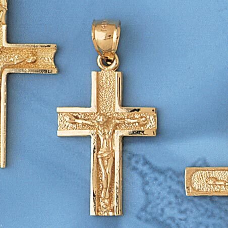 Jesus Christ on Cross Pendant Necklace Charm Bracelet in Yellow, White or Rose Gold 8456