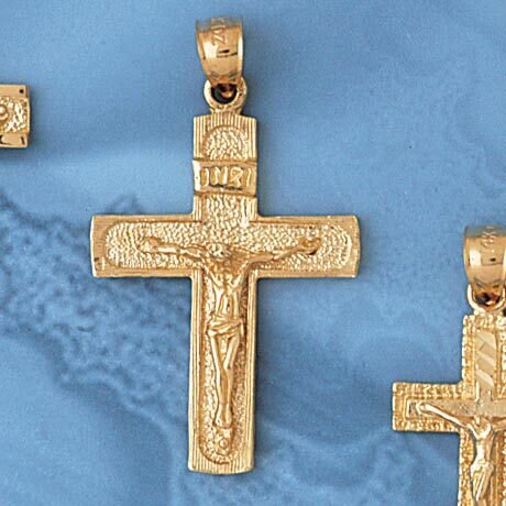 Jesus Christ on Cross Pendant Necklace Charm Bracelet in Yellow, White or Rose Gold 8457