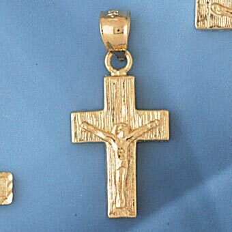 Jesus Christ on Cross Pendant Necklace Charm Bracelet in Yellow, White or Rose Gold 8461