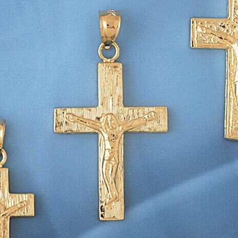 Jesus Christ on Cross Pendant Necklace Charm Bracelet in Yellow, White or Rose Gold 8462