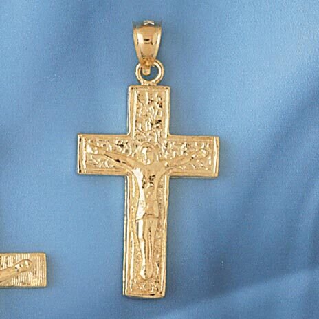 Jesus Christ on Cross Pendant Necklace Charm Bracelet in Yellow, White or Rose Gold 8463