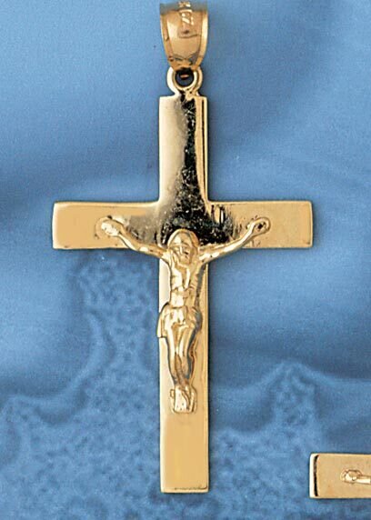 Jesus Christ on Cross Pendant Necklace Charm Bracelet in Yellow, White or Rose Gold 8464
