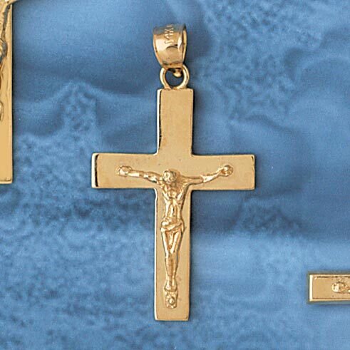 Jesus Christ on Cross Pendant Necklace Charm Bracelet in Yellow, White or Rose Gold 8465