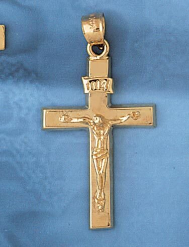 Jesus Christ on Cross Pendant Necklace Charm Bracelet in Yellow, White or Rose Gold 8466