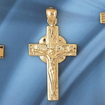 Jesus Christ on Cross Pendant Necklace Charm Bracelet in Yellow, White or Rose Gold 8468