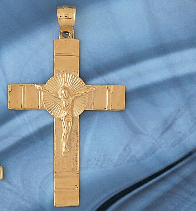 Jesus Christ on Cross Pendant Necklace Charm Bracelet in Yellow, White or Rose Gold 8470