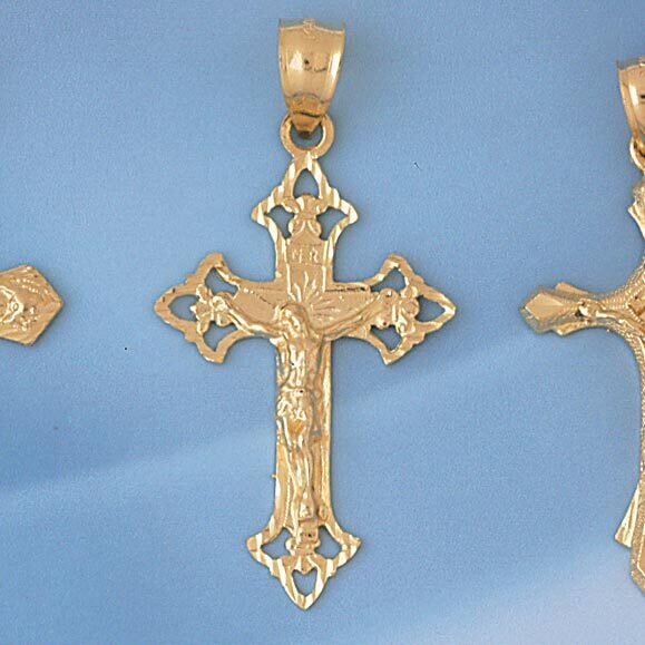 Jesus Christ on Cross Pendant Necklace Charm Bracelet in Yellow, White or Rose Gold 8475