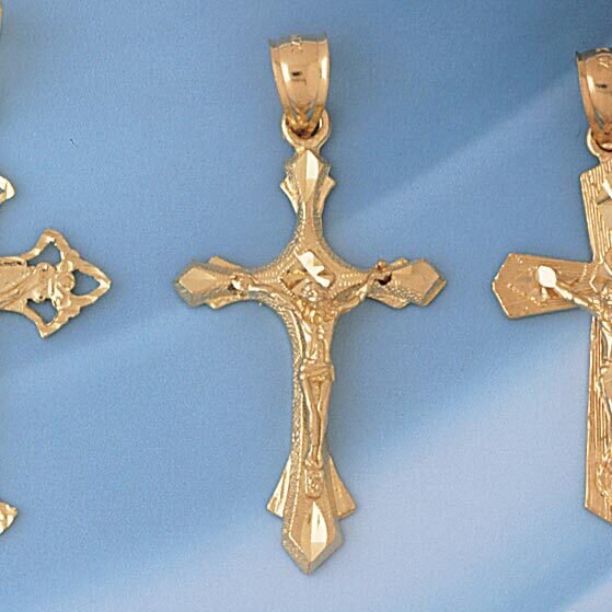 Jesus Christ on Cross Pendant Necklace Charm Bracelet in Yellow, White or Rose Gold 8476