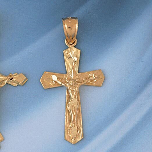 Jesus Christ on Cross Pendant Necklace Charm Bracelet in Yellow, White or Rose Gold 8477
