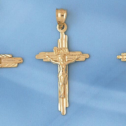 Dazzlers Jewelry Jesus Christ on Cross Pendant Necklace Charm Bracelet in Yellow, White or Rose Gol…