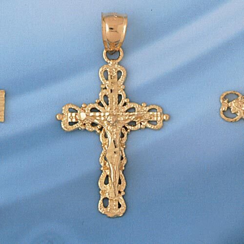 Dazzlers Jewelry Jesus Christ on Cross Pendant Necklace Charm Bracelet in Yellow, White or Rose Gol…