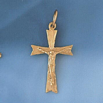 Jesus Christ on Cross Pendant Necklace Charm Bracelet in Yellow, White or Rose Gold 8492
