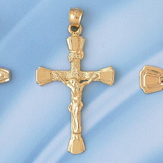 Dazzlers Jewelry Jesus Christ on Cross Pendant Necklace Charm Bracelet in Yellow, White or Rose Gol…