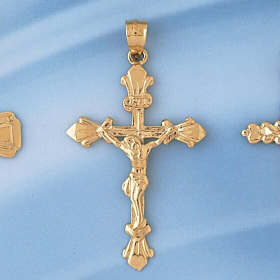 Jesus Christ on Cross Pendant Necklace Charm Bracelet in Yellow, White or Rose Gold 8497