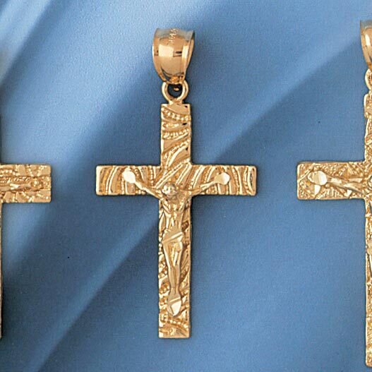 Jesus Christ on Cross Pendant Necklace Charm Bracelet in Yellow, White or Rose Gold 8502