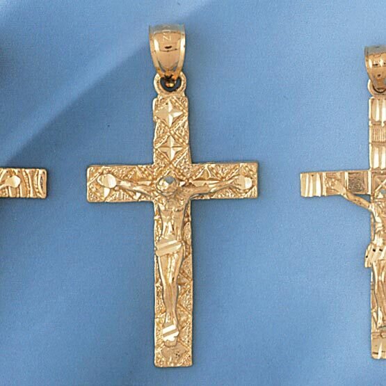 Dazzlers Jewelry Jesus Christ on Cross Pendant Necklace Charm Bracelet in Yellow, White or Rose Gol…