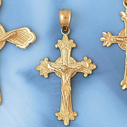 Dazzlers Jewelry Jesus Christ on Cross Pendant Necklace Charm Bracelet in Yellow, White or Rose Gol…