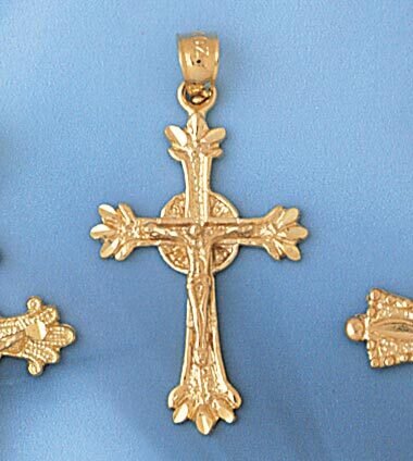 Jesus Christ on Cross Pendant Necklace Charm Bracelet in Yellow, White or Rose Gold 8510