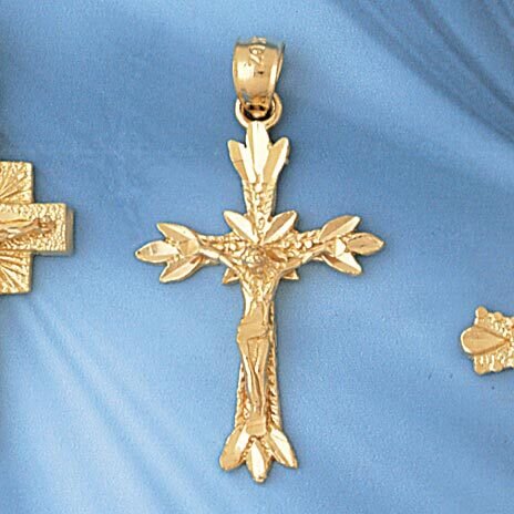 Dazzlers Jewelry Jesus Christ on Cross Pendant Necklace Charm Bracelet in Yellow, White or Rose Gol…