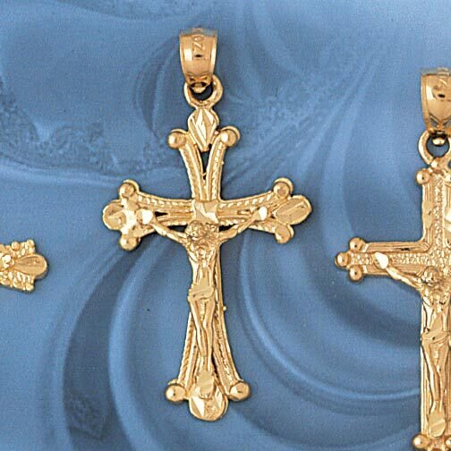 Jesus Christ on Cross Pendant Necklace Charm Bracelet in Yellow, White or Rose Gold 8520