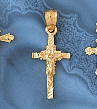 Jesus Christ on Cross Pendant Necklace Charm Bracelet in Yellow, White or Rose Gold 8537