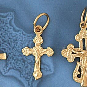 Jesus Christ on Cross Pendant Necklace Charm Bracelet in Yellow, White or Rose Gold 8538