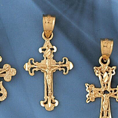 Jesus Christ on Cross Pendant Necklace Charm Bracelet in Yellow, White or Rose Gold 8540