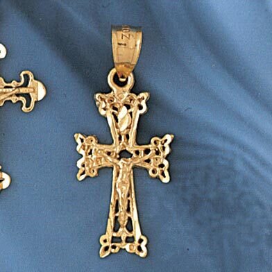 Jesus Christ on Cross Pendant Necklace Charm Bracelet in Yellow, White or Rose Gold 8541