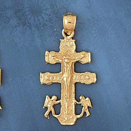 Jesus Christ on Cross Pendant Necklace Charm Bracelet in Yellow, White or Rose Gold 8544
