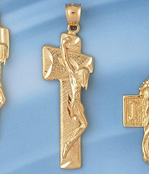 Dazzlers Jewelry Jesus Christ on Cross Pendant Necklace Charm Bracelet in Yellow, White or Rose Gol…