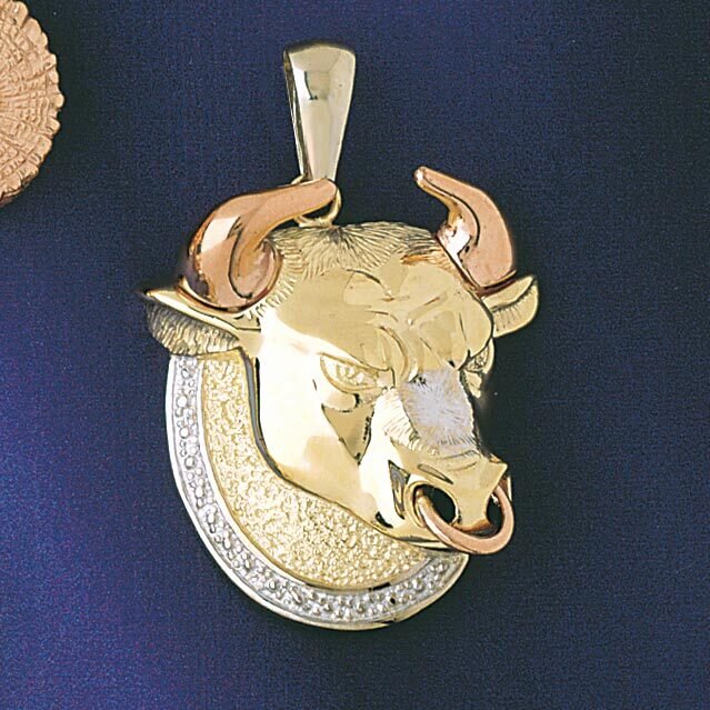 Taurus Bull Zodiac Pendant Necklace Charm Bracelet in Yellow, White or Rose Gold 9238