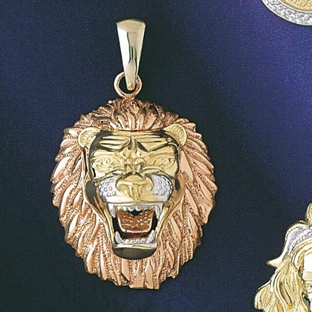 Leo Lion Zodiac Pendant Necklace Charm Bracelet in Tri-Gold Yellow White Gold