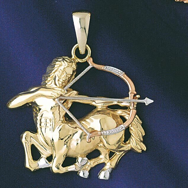 Sagittarius Archer Zodiac Pendant Necklace Charm Bracelet in Yellow, White or Rose Gold 9245