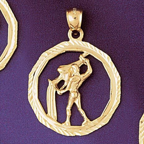 Aquarius Water Bearer Zodiac Pendant Necklace Charm Bracelet in Yellow, White or Rose Gold 9342