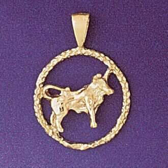 Taurus Bull Zodiac Pendant Necklace Charm Bracelet in Yellow, White or Rose Gold 9357