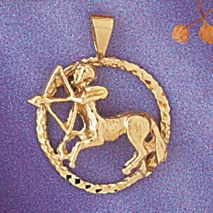 Sagittarius Archer Zodiac Pendant Necklace Charm Bracelet in Yellow, White or Rose Gold 9364