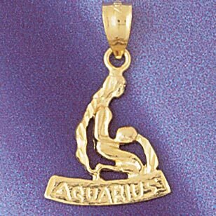 Aquarius Water Bearer Zodiac Pendant Necklace Charm Bracelet in Yellow, White or Rose Gold 9366