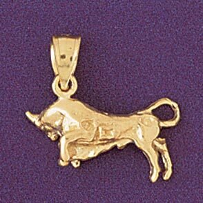 Taurus Bull Zodiac Pendant Necklace Charm Bracelet in Yellow, White or Rose Gold 9381
