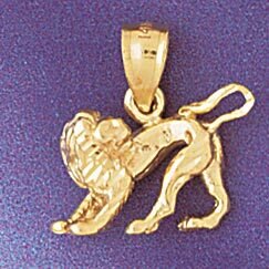 Leo Lion Zodiac Pendant Necklace Charm Bracelet in Yellow, White or Rose Gold 9384