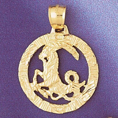 Capricorn Goat Zodiac Pendant Necklace Charm Bracelet in Yellow, White or Rose Gold 9389