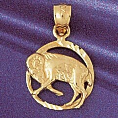 Aries Ram Zodiac Pendant Necklace Charm Bracelet in Yellow, White or Rose Gold 9404