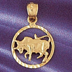 Taurus Bull Zodiac Pendant Necklace Charm Bracelet in Yellow, White or Rose Gold 9405