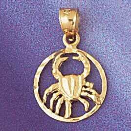 Cancer Crab Zodiac Pendant Necklace Charm Bracelet in Yellow, White or Rose Gold 9407