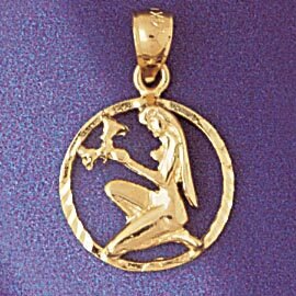 Virgo Virgin Zodiac Pendant Necklace Charm Bracelet in Yellow, White or Rose Gold 9409