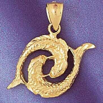 Pisces Fishes Zodiac Pendant Necklace Charm Bracelet in Yellow, White or Rose Gold 9415